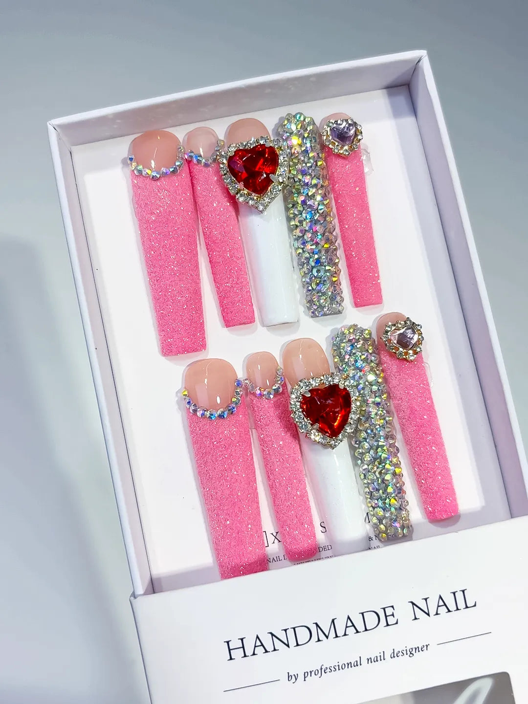 M031 - Long Pink White Square Solid color Heart Bow