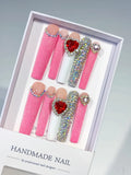 M031 - Long Pink White Square Solid color Heart Bow