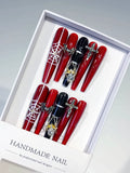 M033 - Long Red Black Coffin Abstract Strap Stud