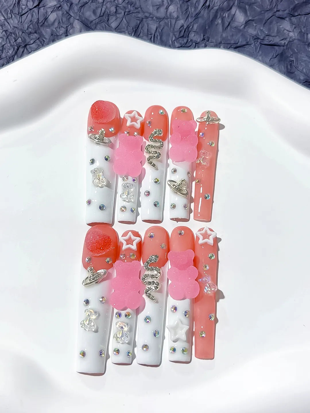 M035 - Long White Pink Square Solid color Flower 3D