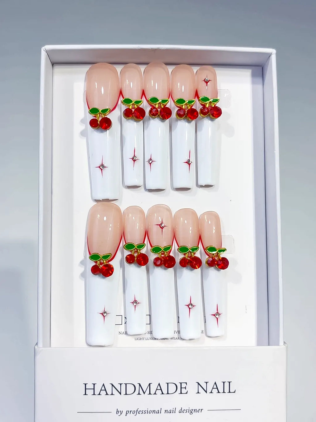 M037 - Long White Red Square Floral Cherry