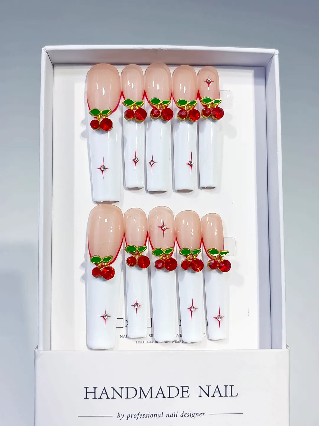 M037 - Long White Red Square Floral Cherry