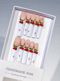 M037 - Long White Red Square Floral Cherry