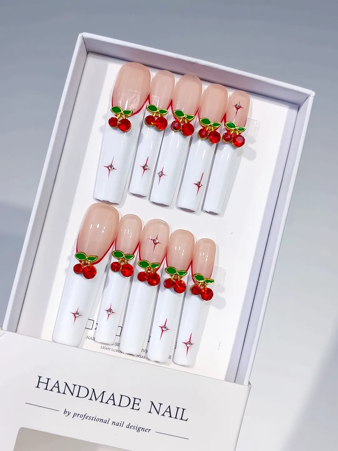 M037 - Long White Red Square Floral Cherry