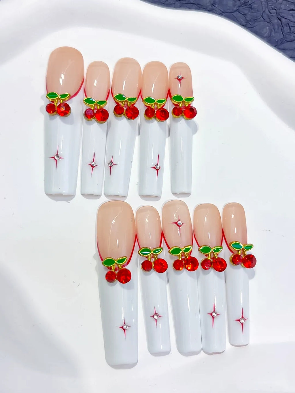 M037 - Long White Red Square Floral Cherry