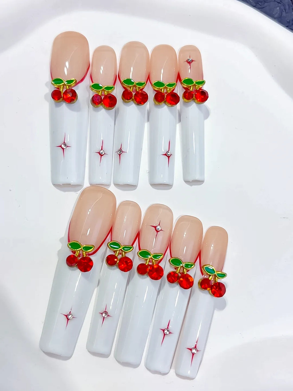 M037 - Long White Red Square Floral Cherry