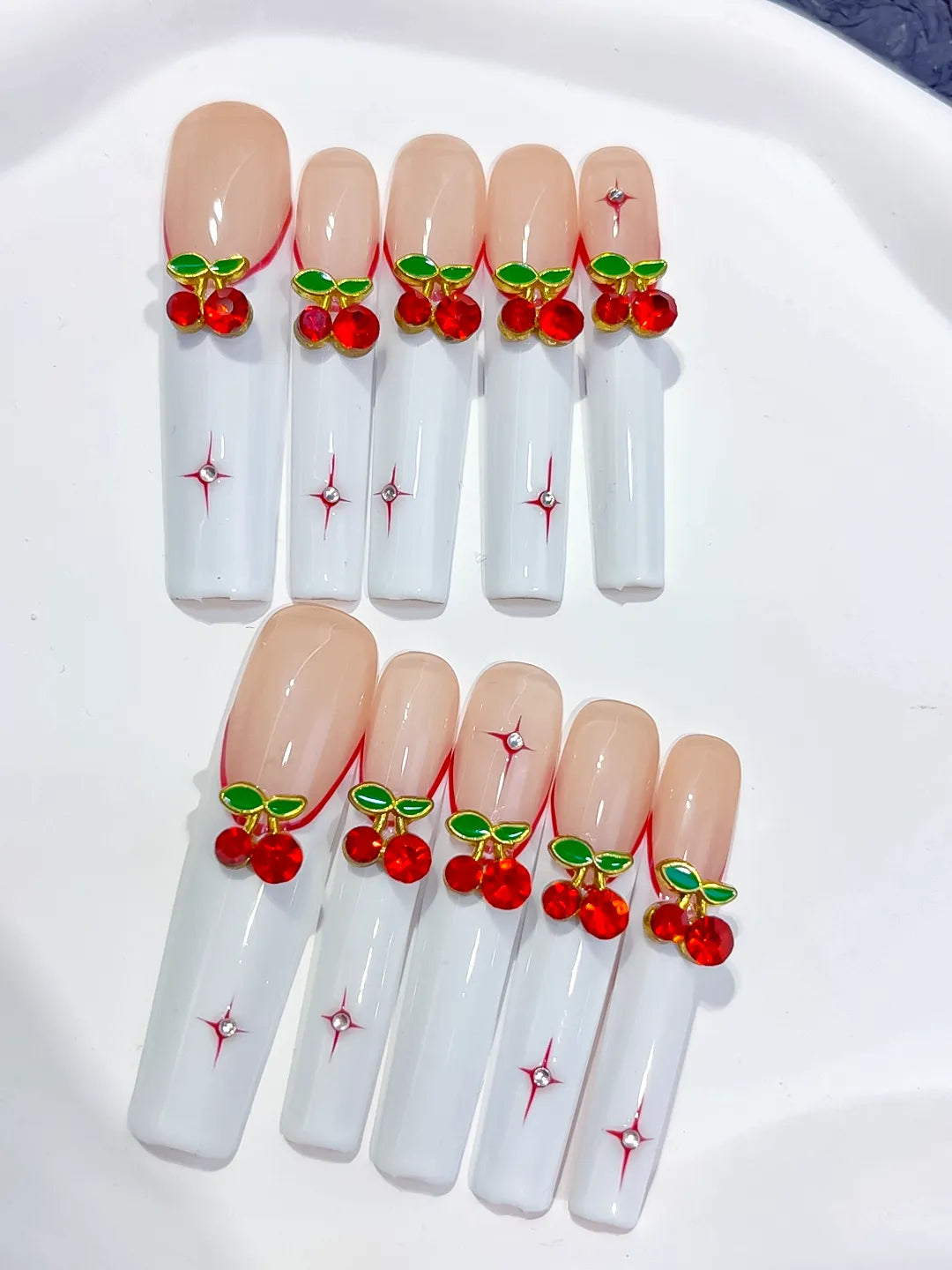 M037 - Long White Red Square Floral Cherry