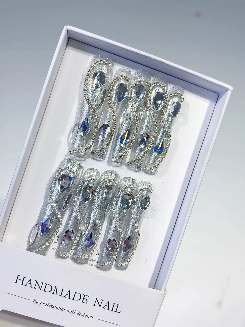 M040 - Long Silver Square Solid color Rhinestone Crystal Cluster