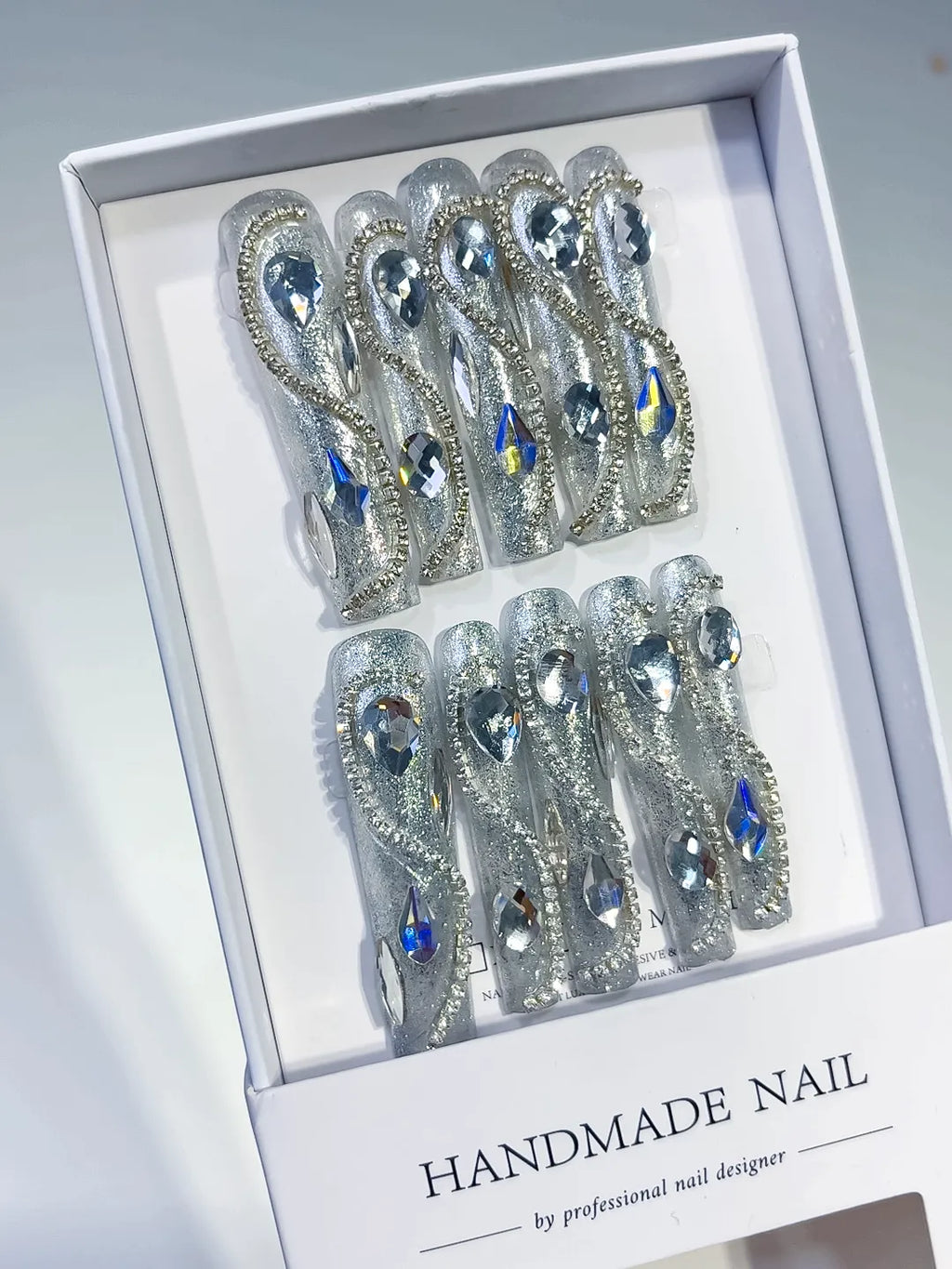 M040 - Long Silver Square Solid color Rhinestone Crystal Cluster