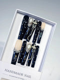 M044 - Long Black Silver Square Abstract Swirl Rhinestone