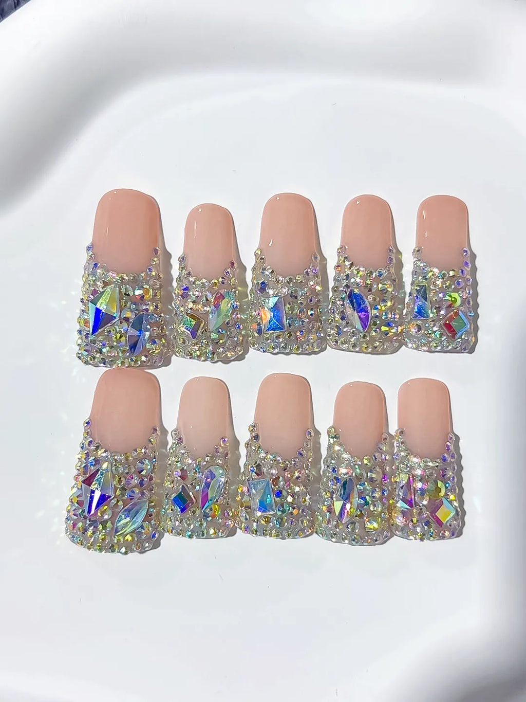 M045 - Long Nude Brown Duck Solid color Rhinestone Crystal Cluster