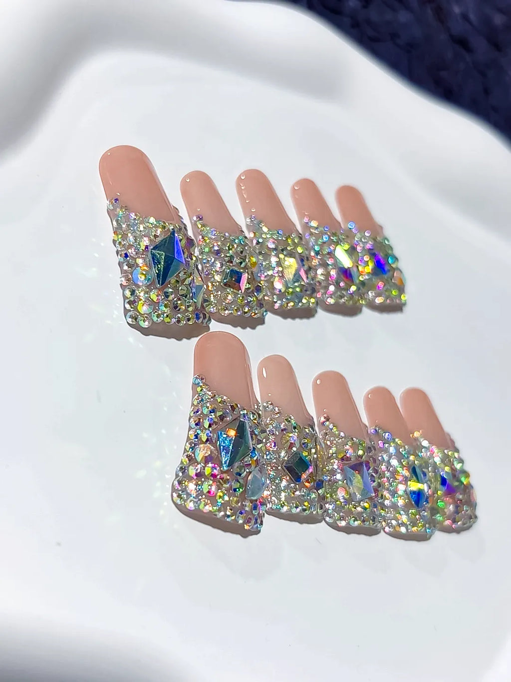 M045 - Long Nude Brown Duck Solid color Rhinestone Crystal Cluster