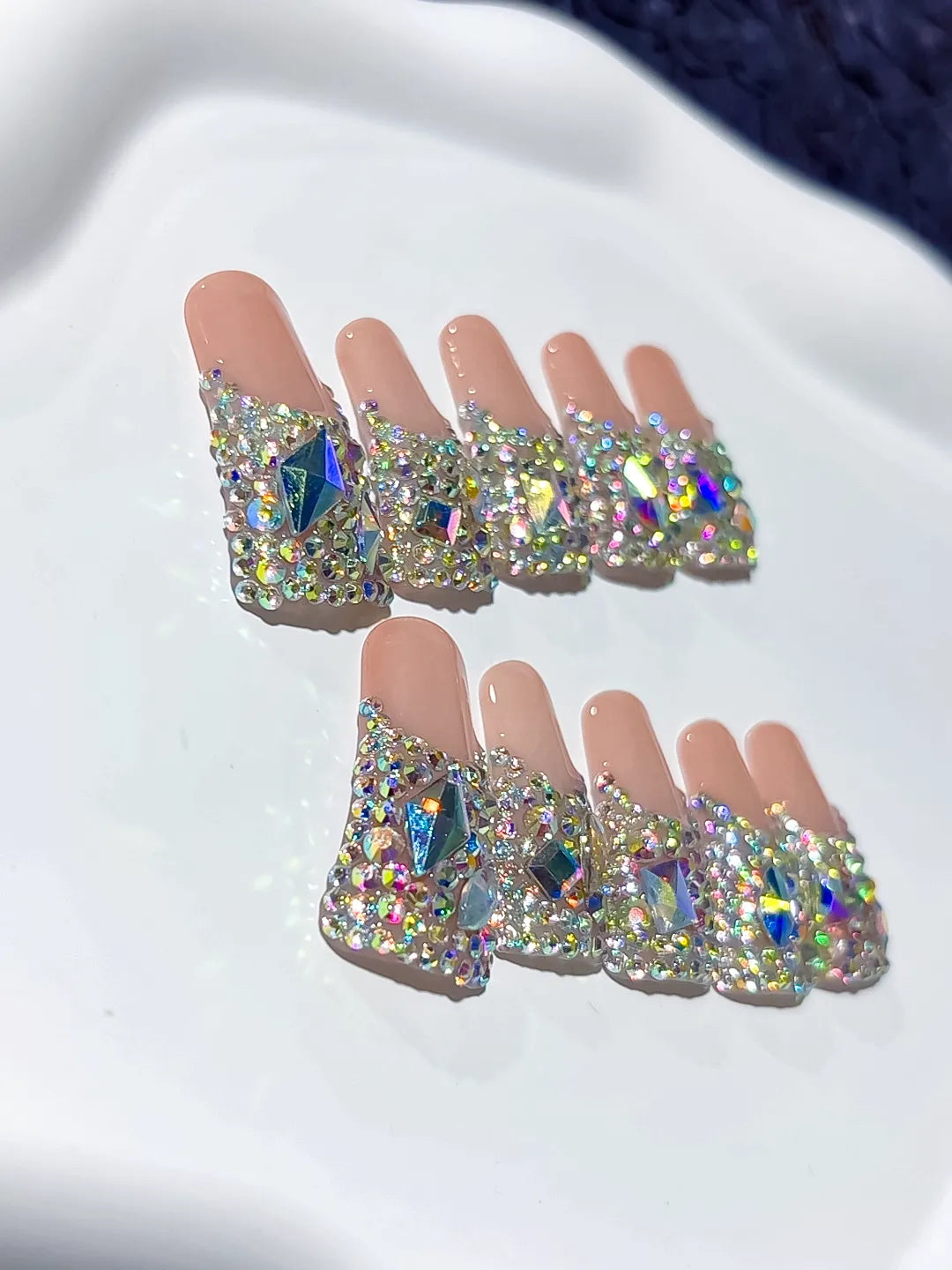 M045 - Long Nude Brown Duck Solid color Rhinestone Crystal Cluster