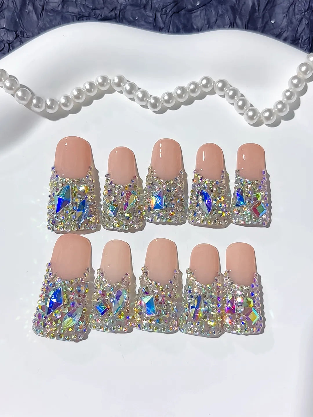 M045 - Long Nude Brown Duck Solid color Rhinestone Crystal Cluster