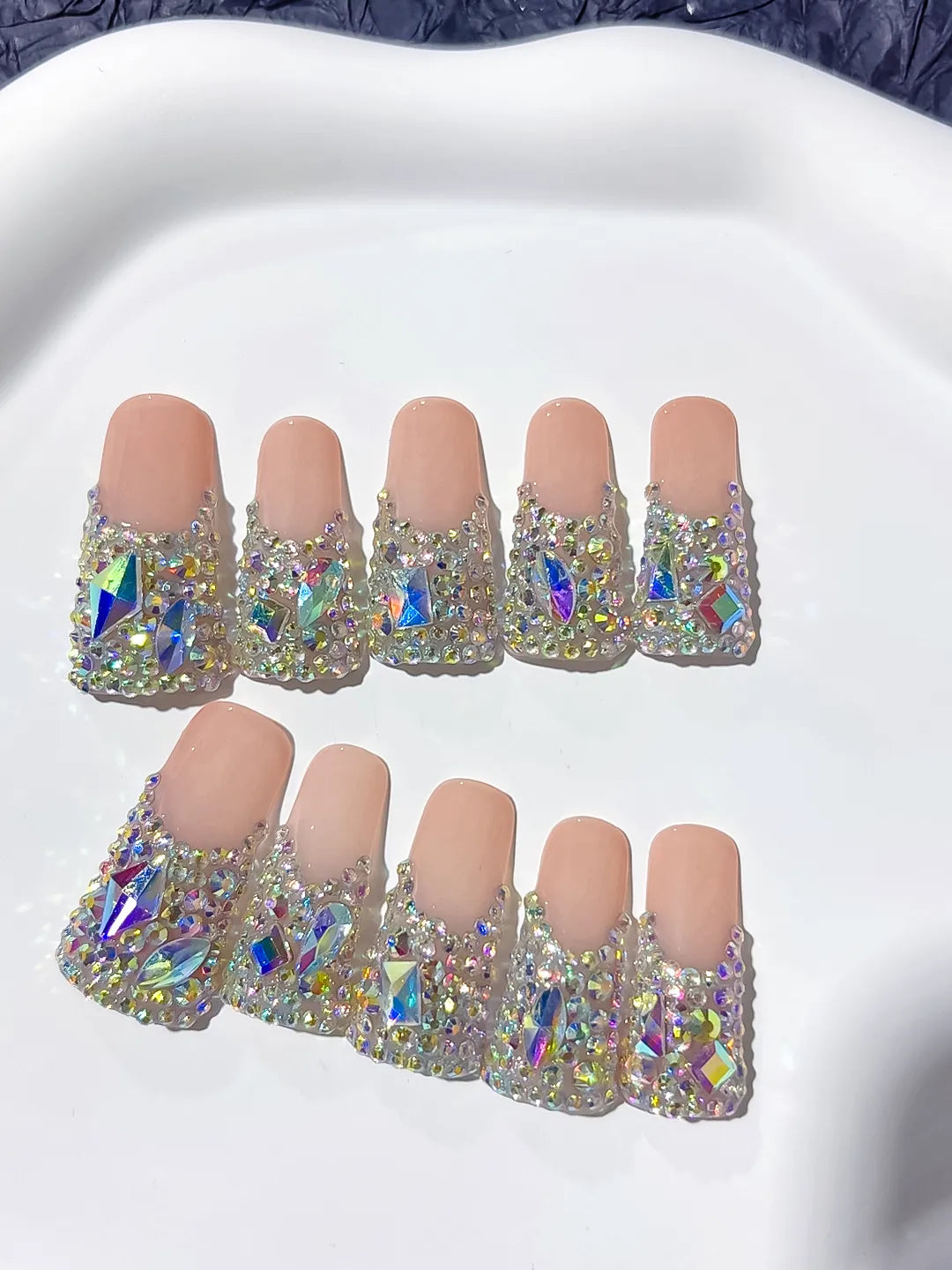 M045 - Long Nude Brown Duck Solid color Rhinestone Crystal Cluster