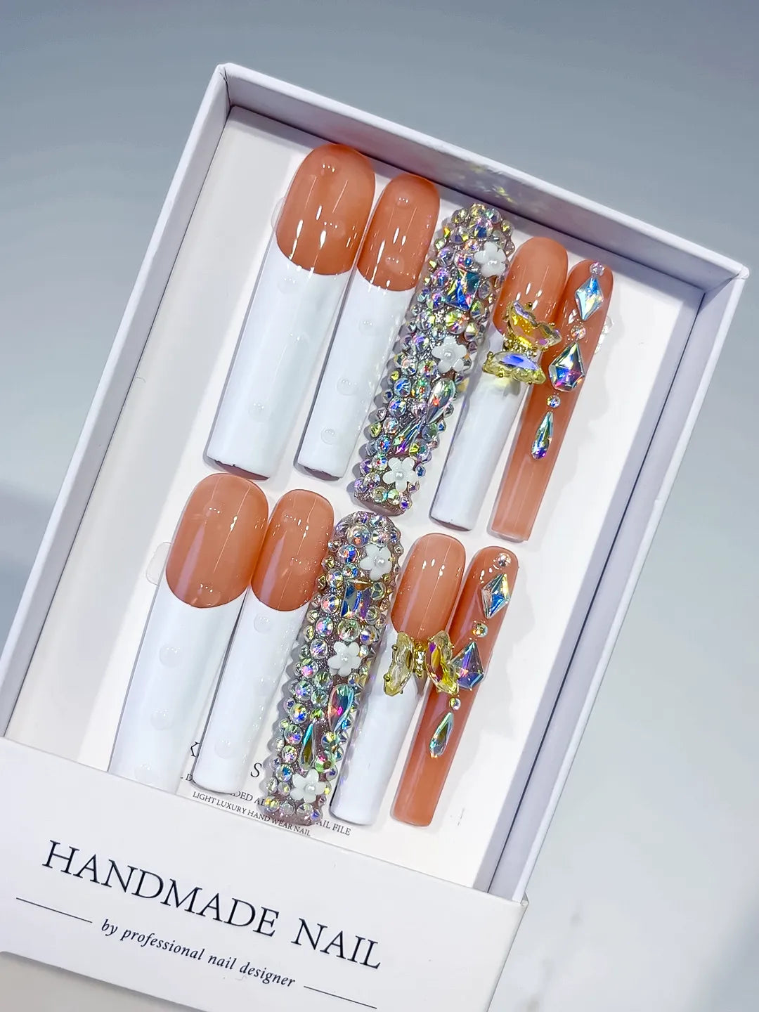 M046 - Long White Orange Square Solid color Flower Metallic Accent