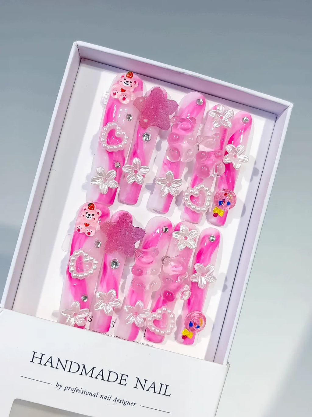 M049 - Long Pink White Square Solid color Flower 3D