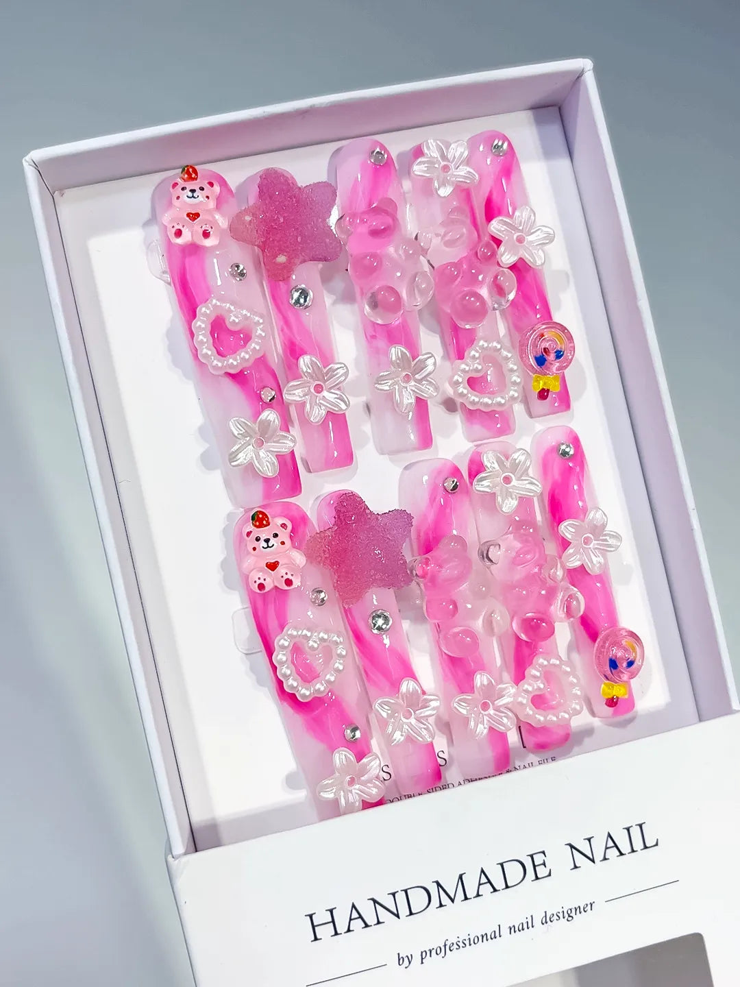 M049 - Long Pink White Square Solid color Flower 3D