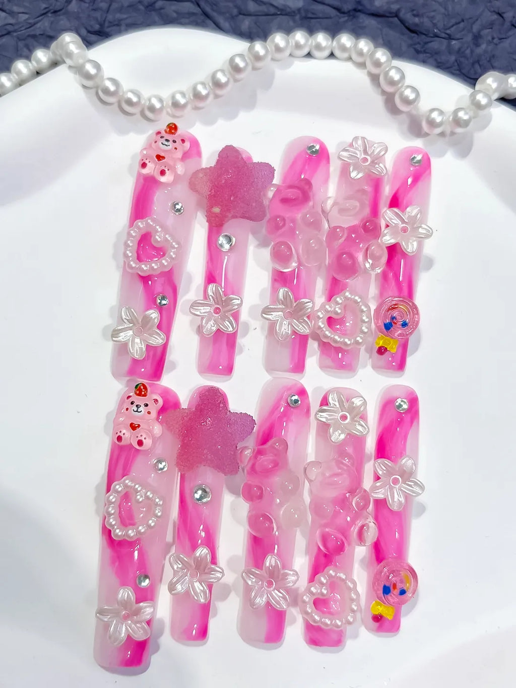 M049 - Long Pink White Square Solid color Flower 3D