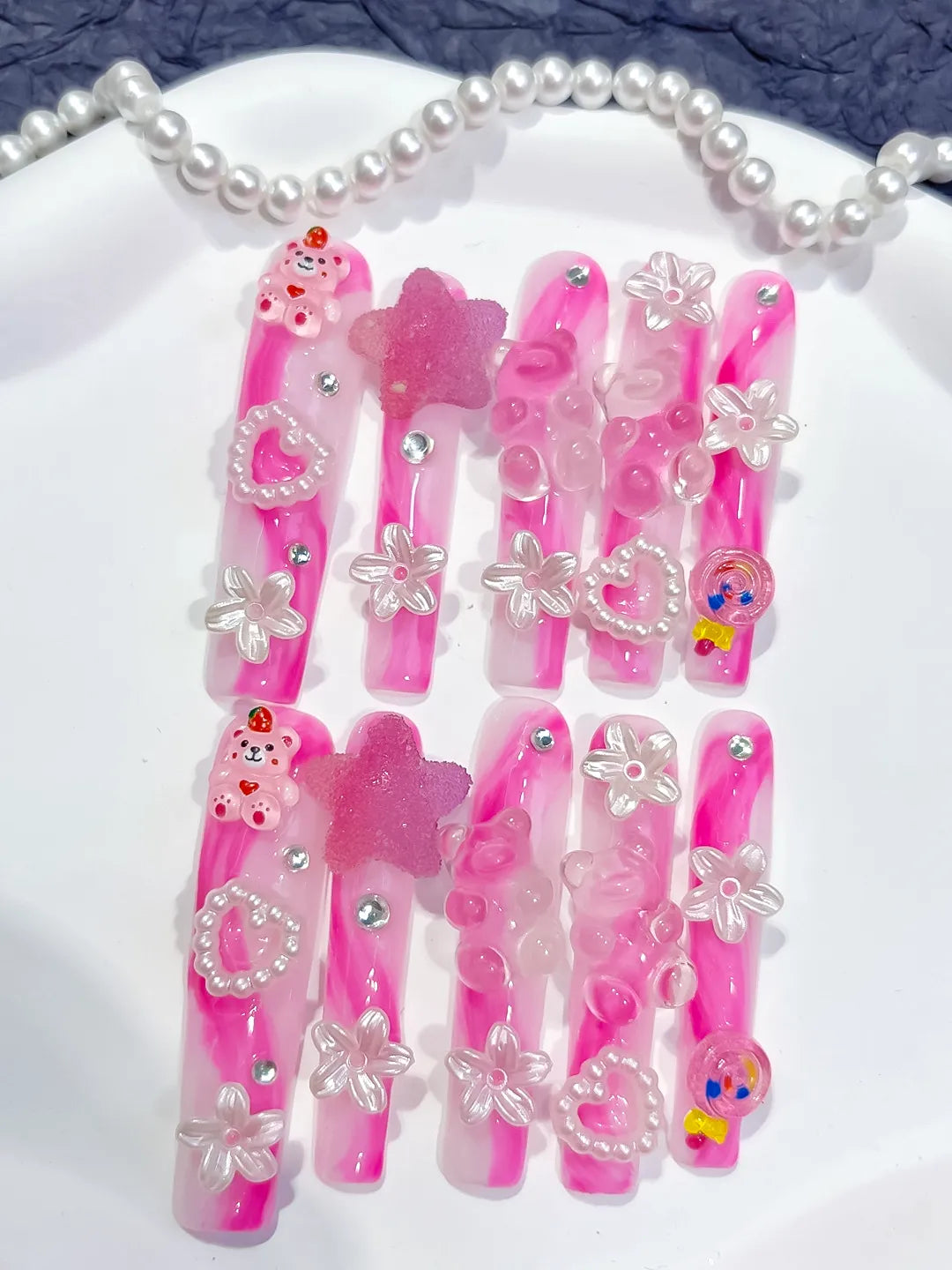 M049 - Long Pink White Square Solid color Flower 3D