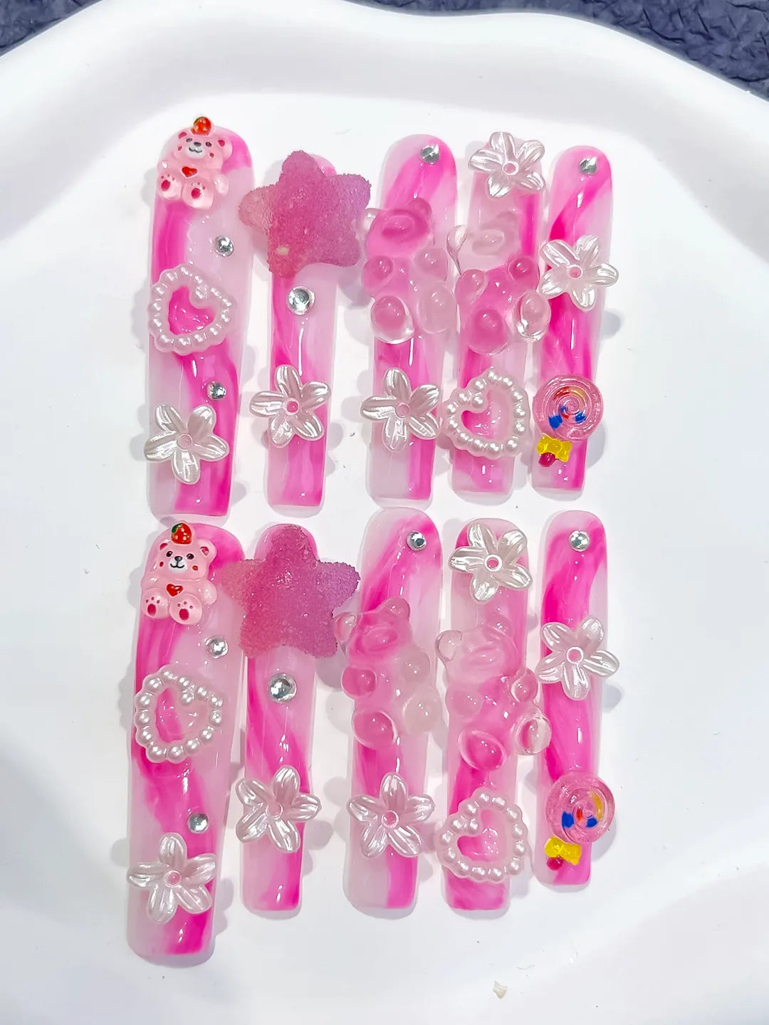 M049 - Long Pink White Square Solid color Flower 3D