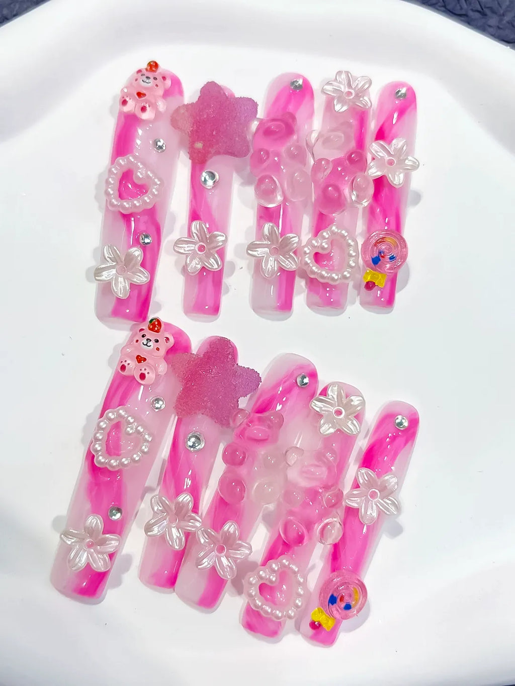 M049 - Long Pink White Square Solid color Flower 3D