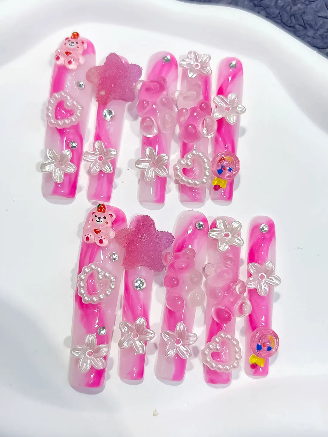 M049 - Long Pink White Square Solid color Flower 3D