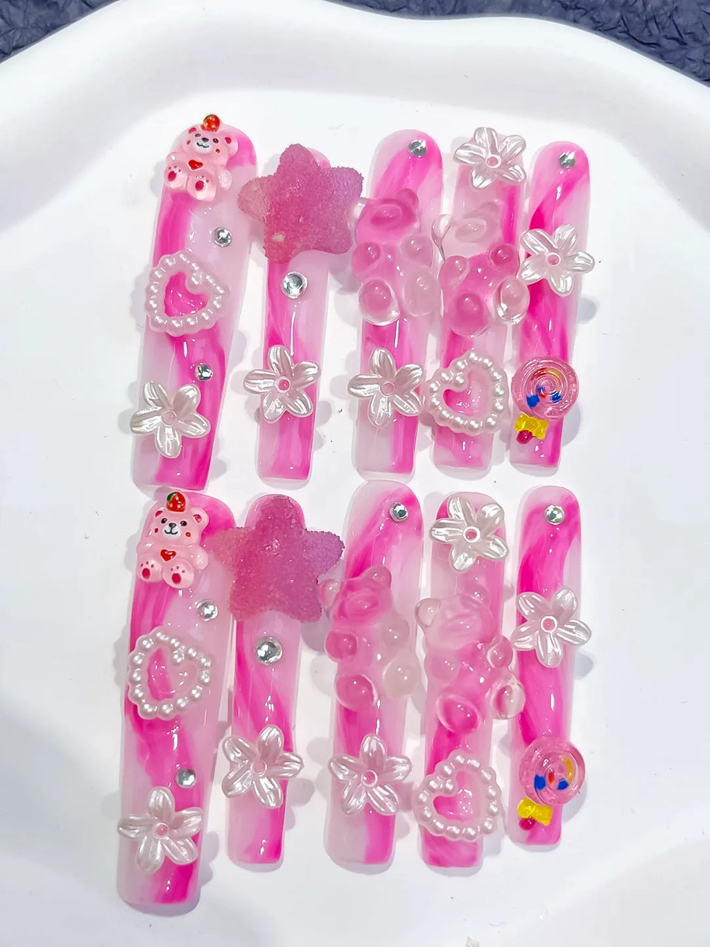 M049 - Long Pink White Square Solid color Flower 3D