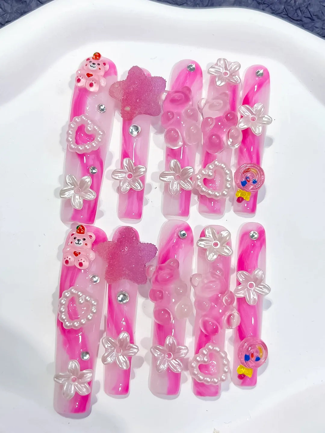 M049 - Long Pink White Square Solid color Flower 3D