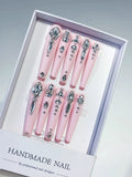 M052 - Long Pink Silver Square Solid color Bow Rhinestone