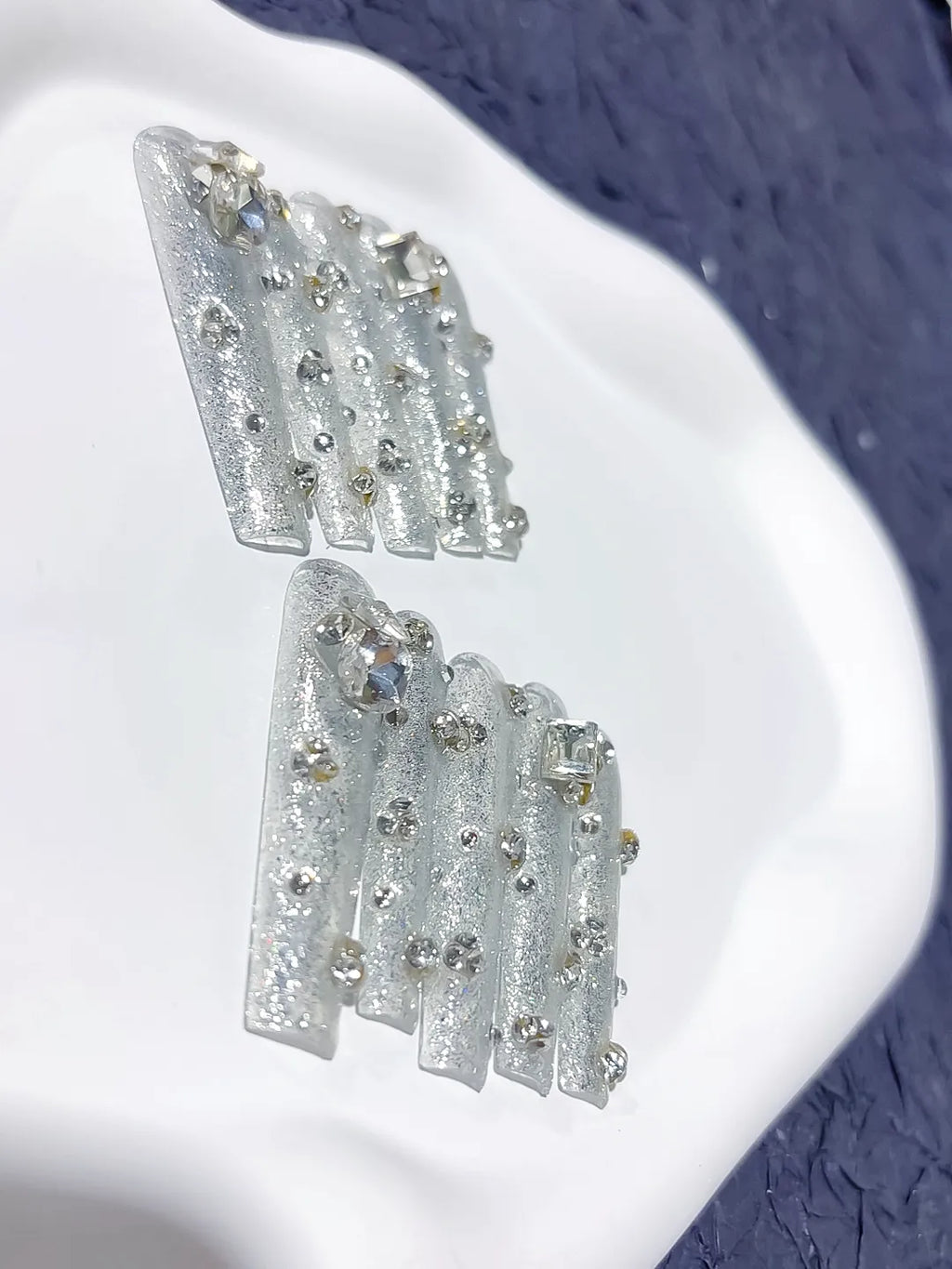 M055 - Long Silver Square Solid color Rhinestone Crystal Cluster