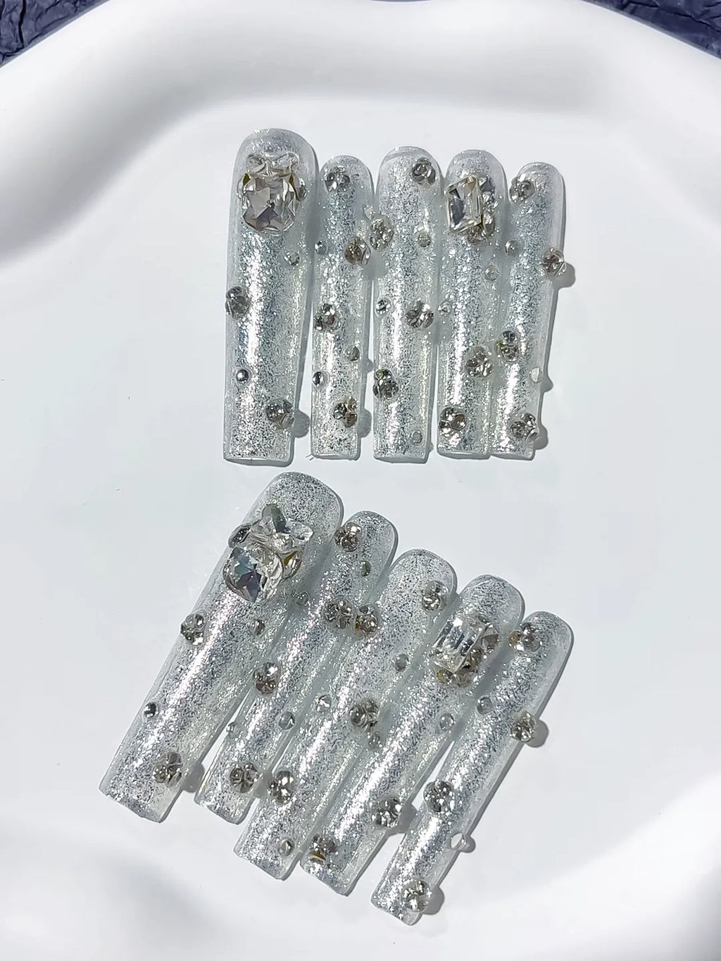 M055 - Long Silver Square Solid color Rhinestone Crystal Cluster