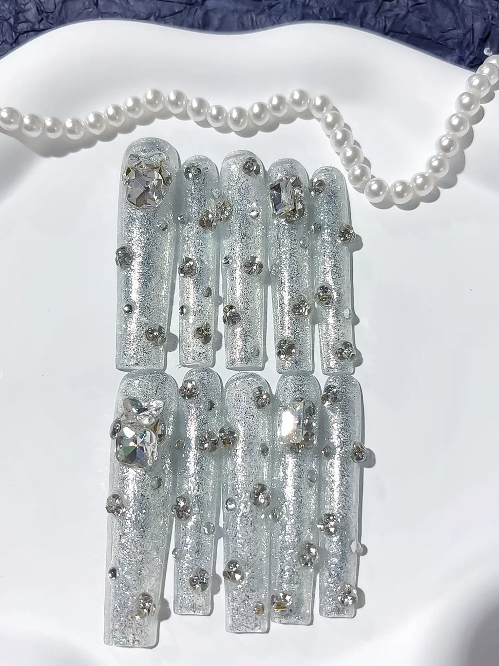 M055 - Long Silver Square Solid color Rhinestone Crystal Cluster