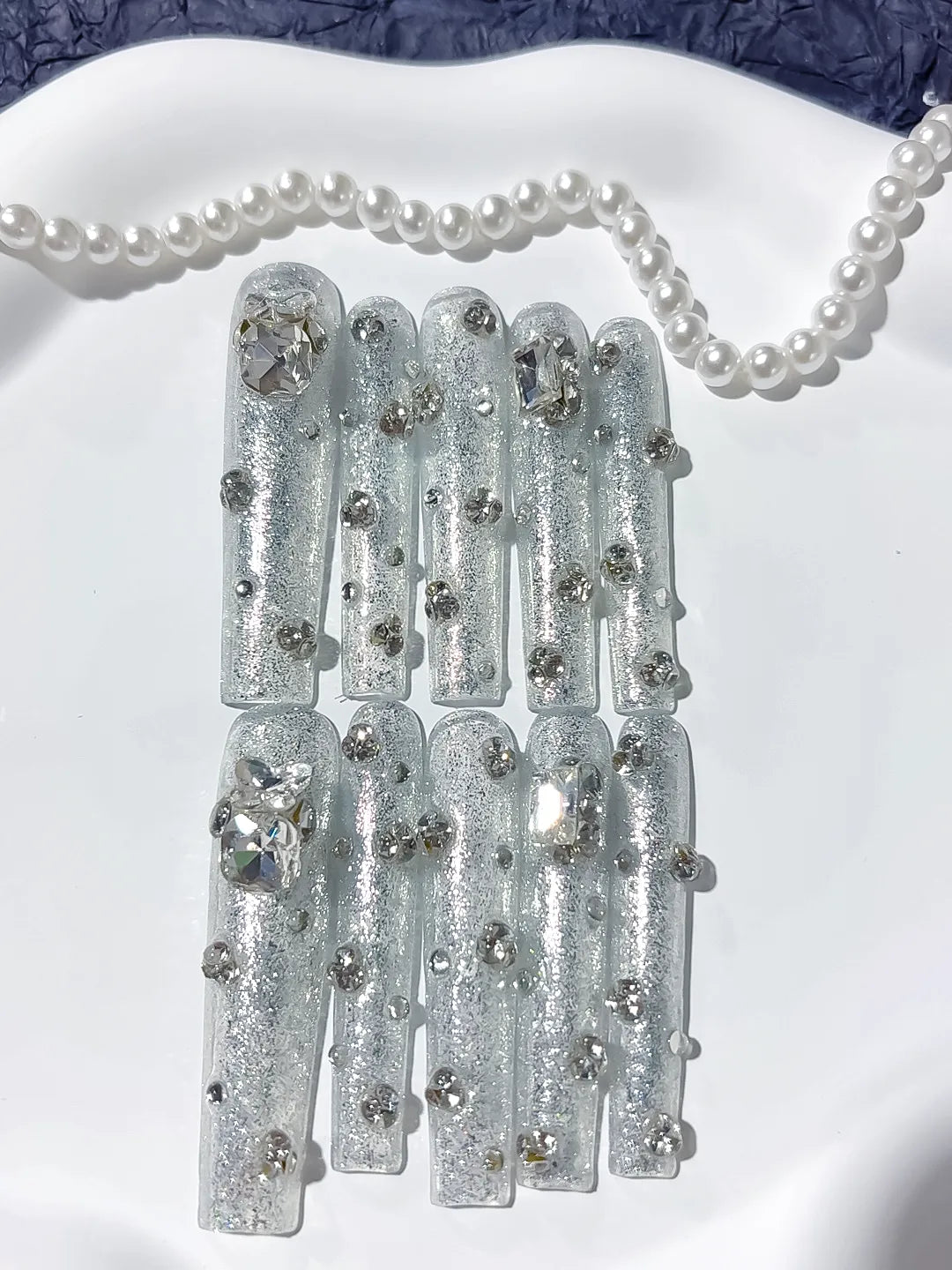M055 - Long Silver Square Solid color Rhinestone Crystal Cluster