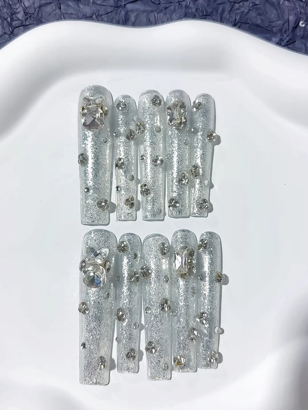 M055 - Long Silver Square Solid color Rhinestone Crystal Cluster