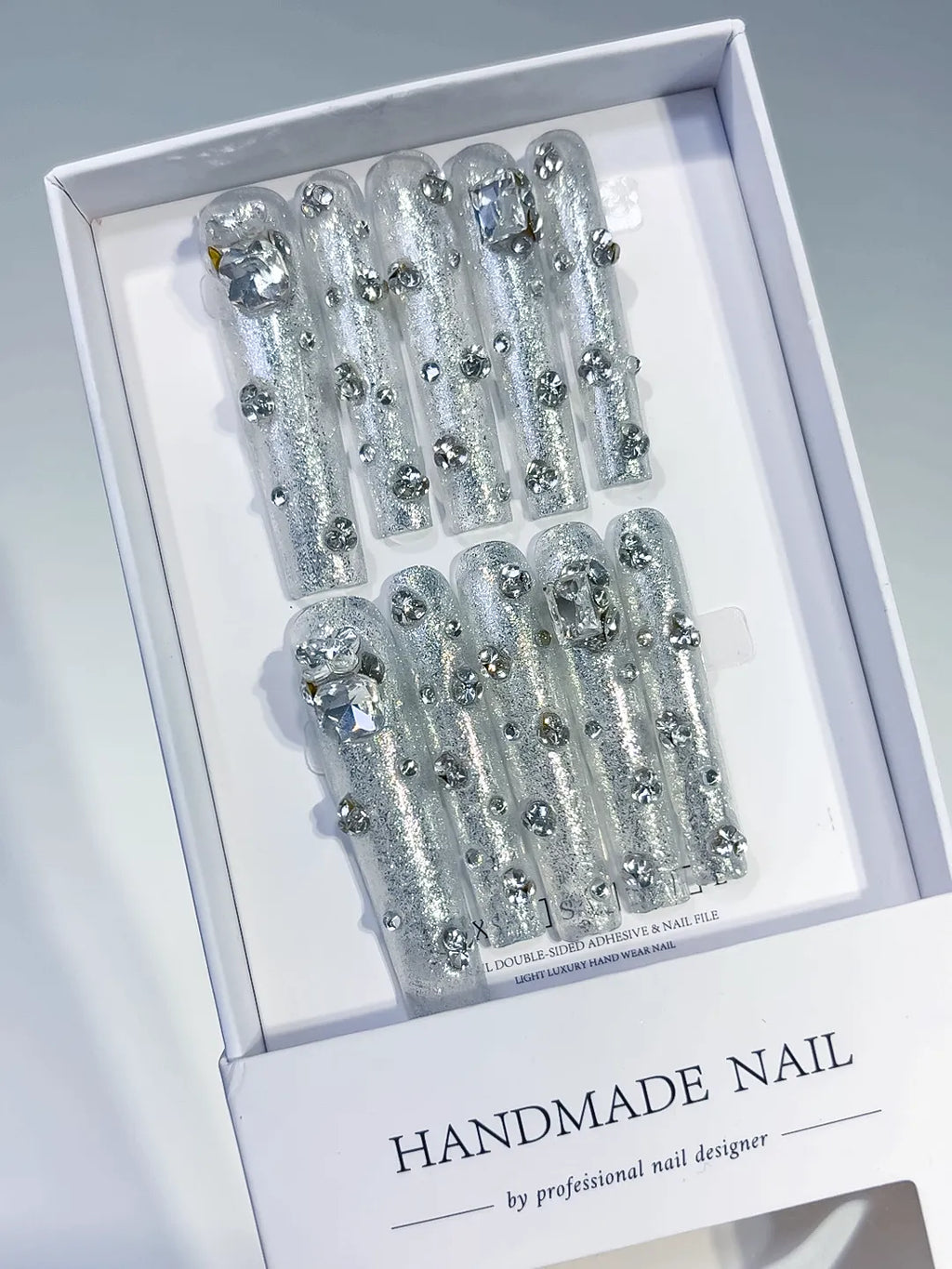 M055 - Long Silver Square Solid color Rhinestone Crystal Cluster
