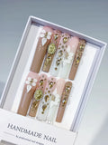 M060 - Long Nude White Square Solid color Flower Rhinestone