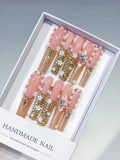 M063 - Long Nude Pink Square Solid color Flower Rhinestone