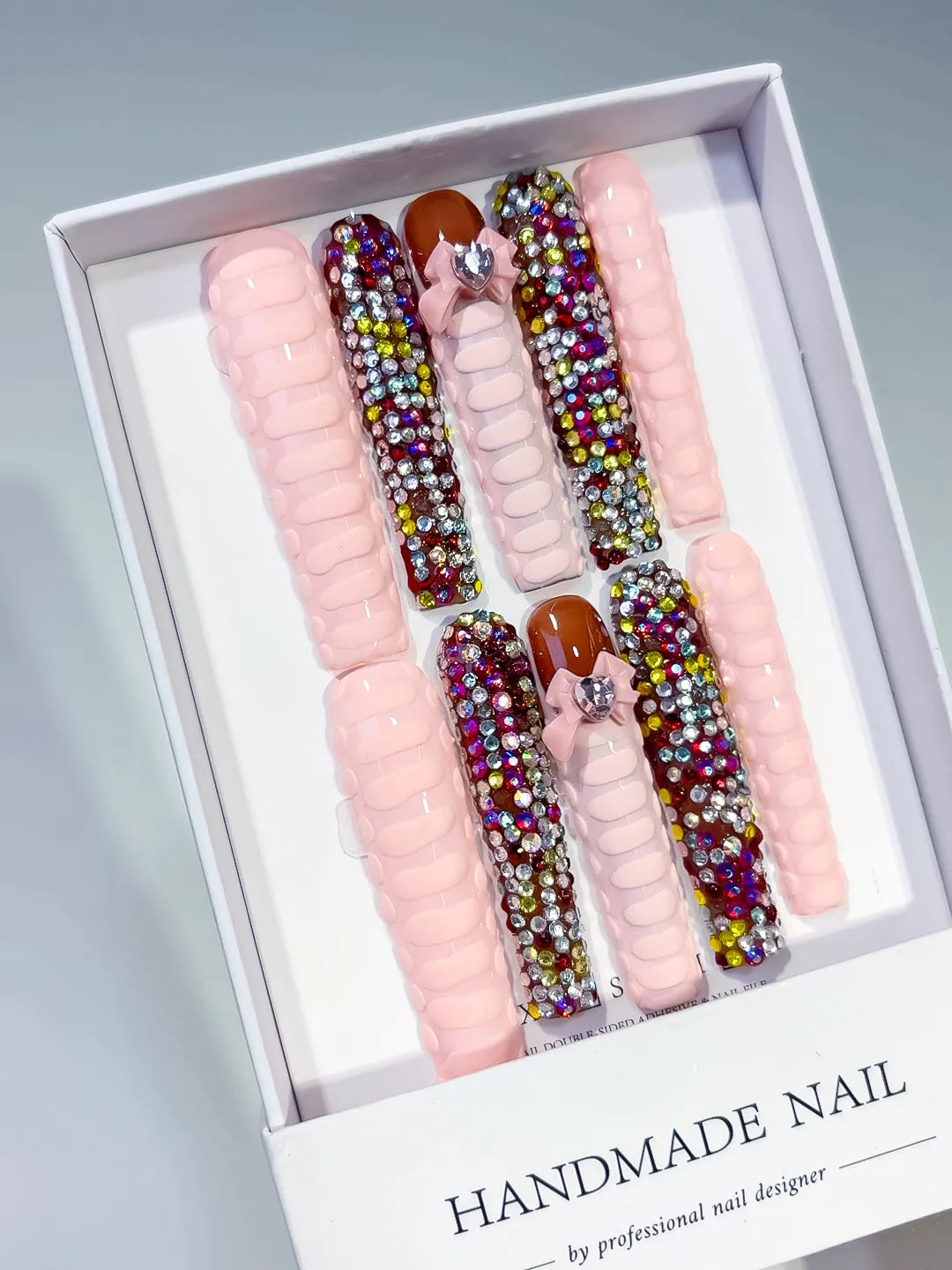 M064 - Long Nude Pink Square Solid color Rhinestone Crystal Cluster