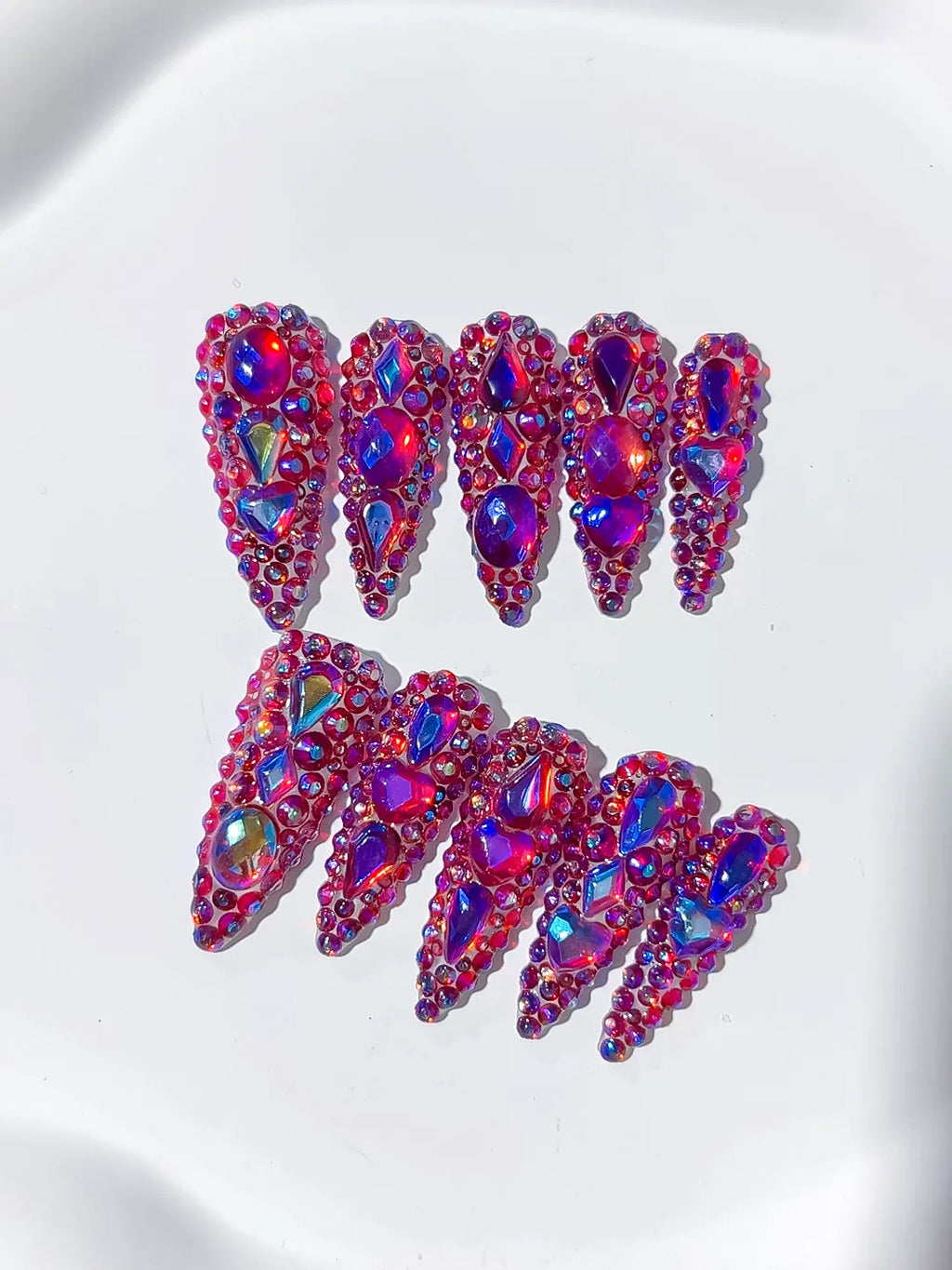 M073 - Long Purple Silver Stiletto Glitter Rhinestone