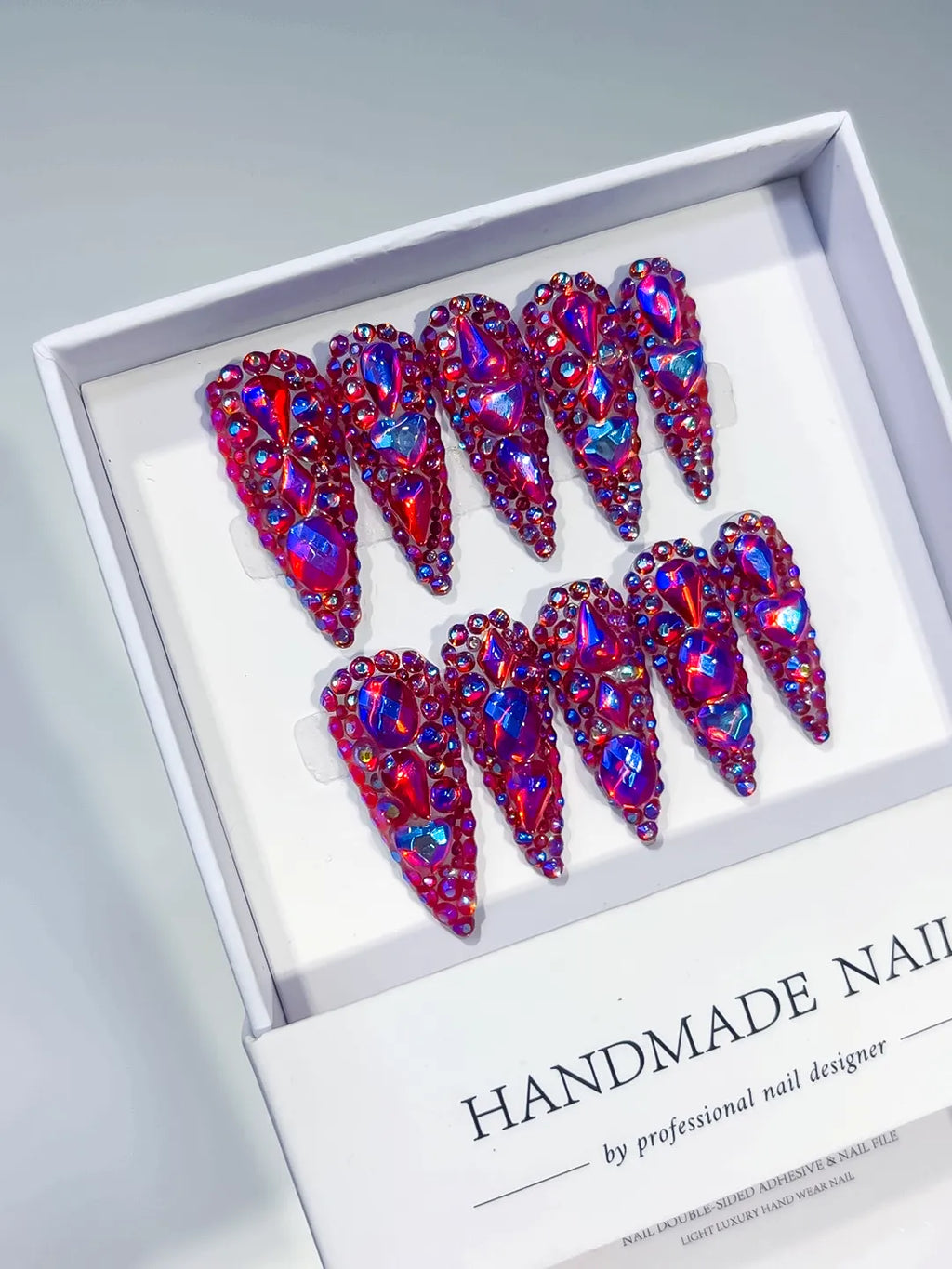M073 - Long Purple Silver Stiletto Glitter Rhinestone