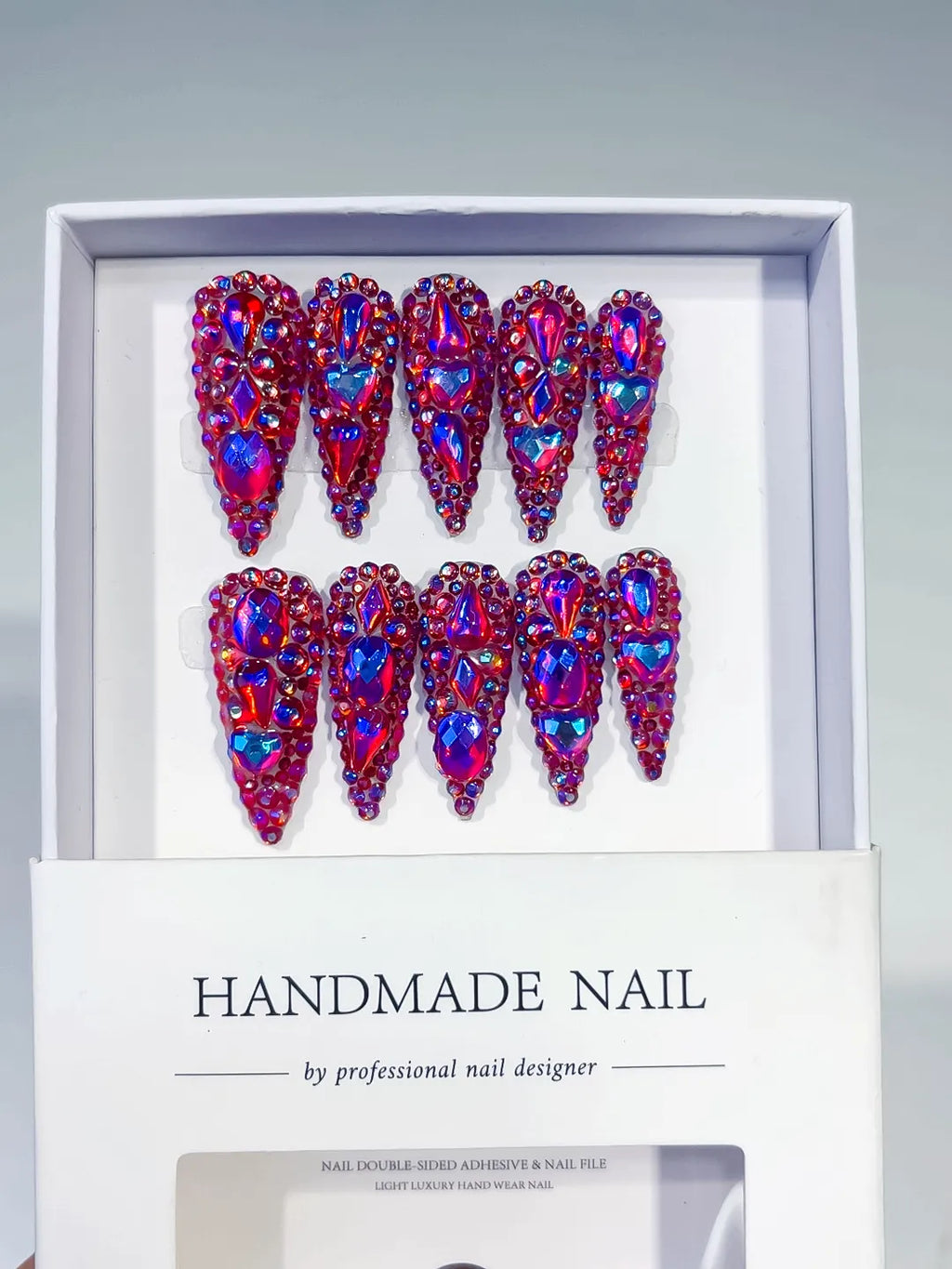 M073 - Long Purple Silver Stiletto Glitter Rhinestone