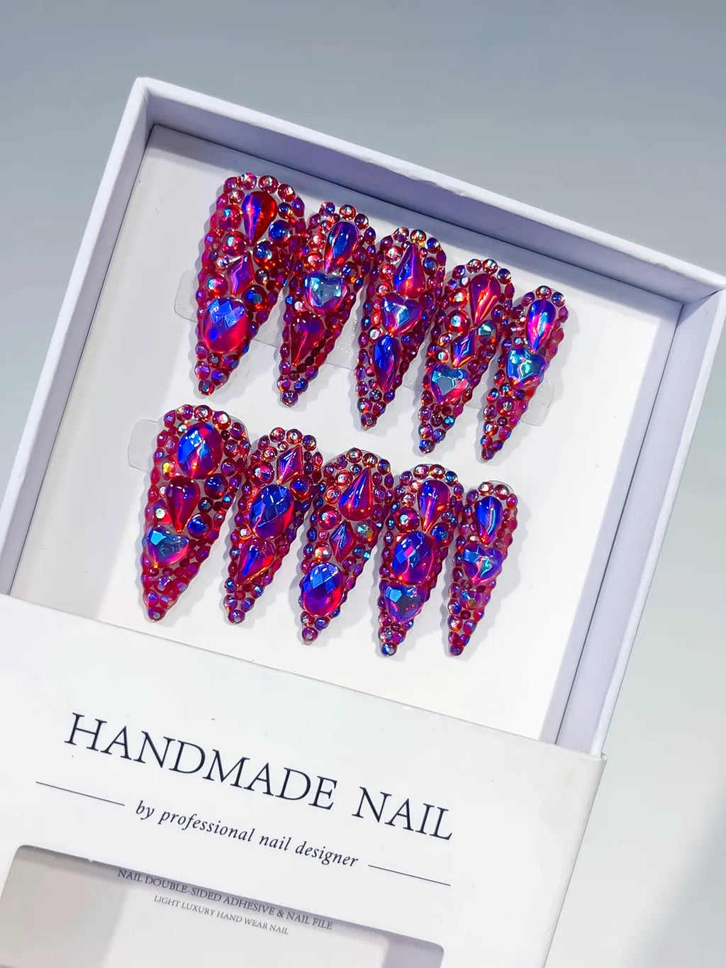 M073 - Long Purple Silver Stiletto Glitter Rhinestone