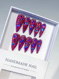 M073 - Long Purple Silver Stiletto Glitter Rhinestone