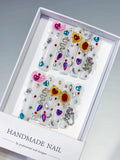 M075 - Long White Multicolor Square Abstract Flower Rhinestone