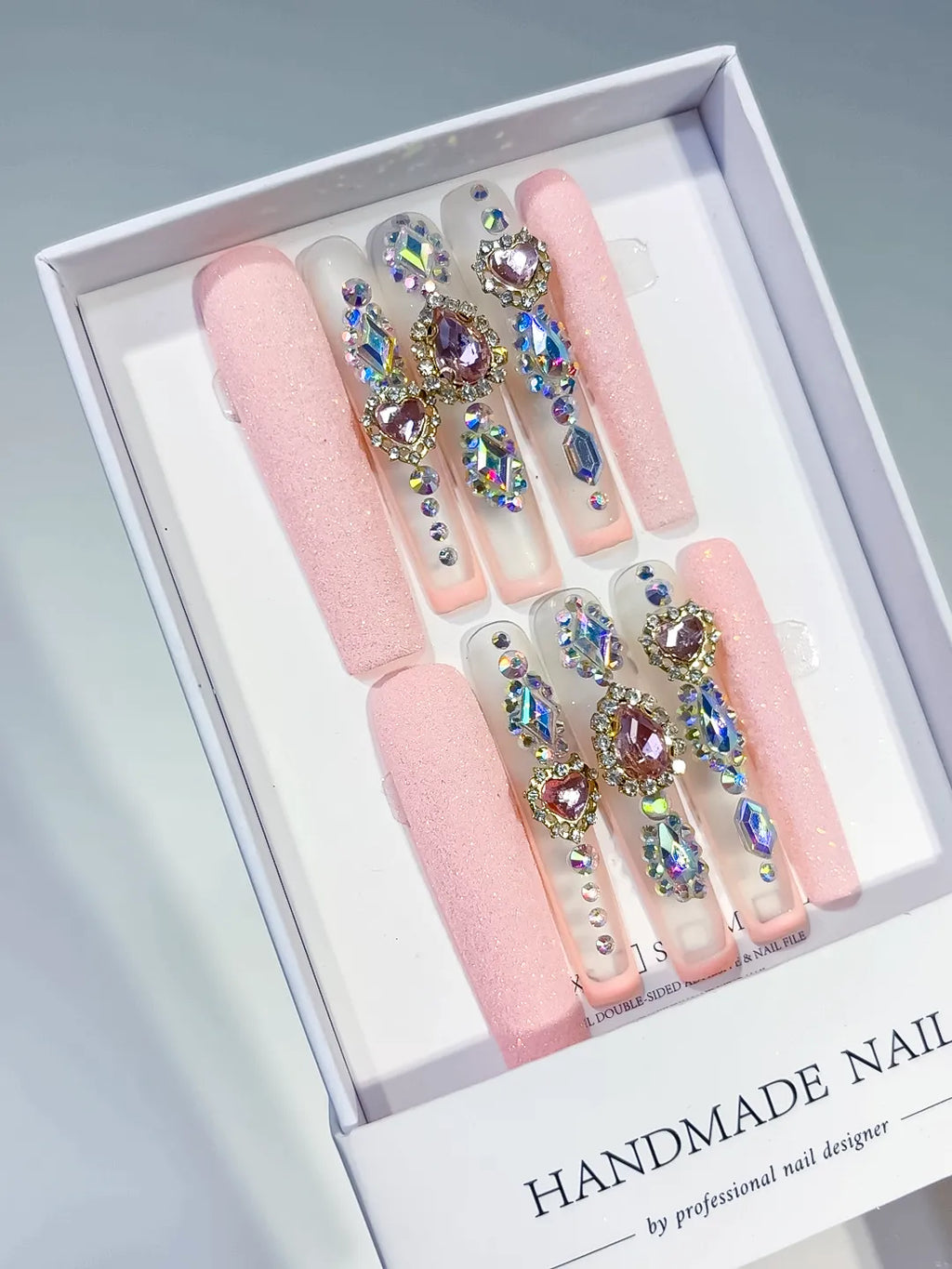M078 - Long Pink Silver Square Solid color Rhinestone Crystal Cluster