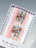 M078 - Long Pink Silver Square Solid color Rhinestone Crystal Cluster
