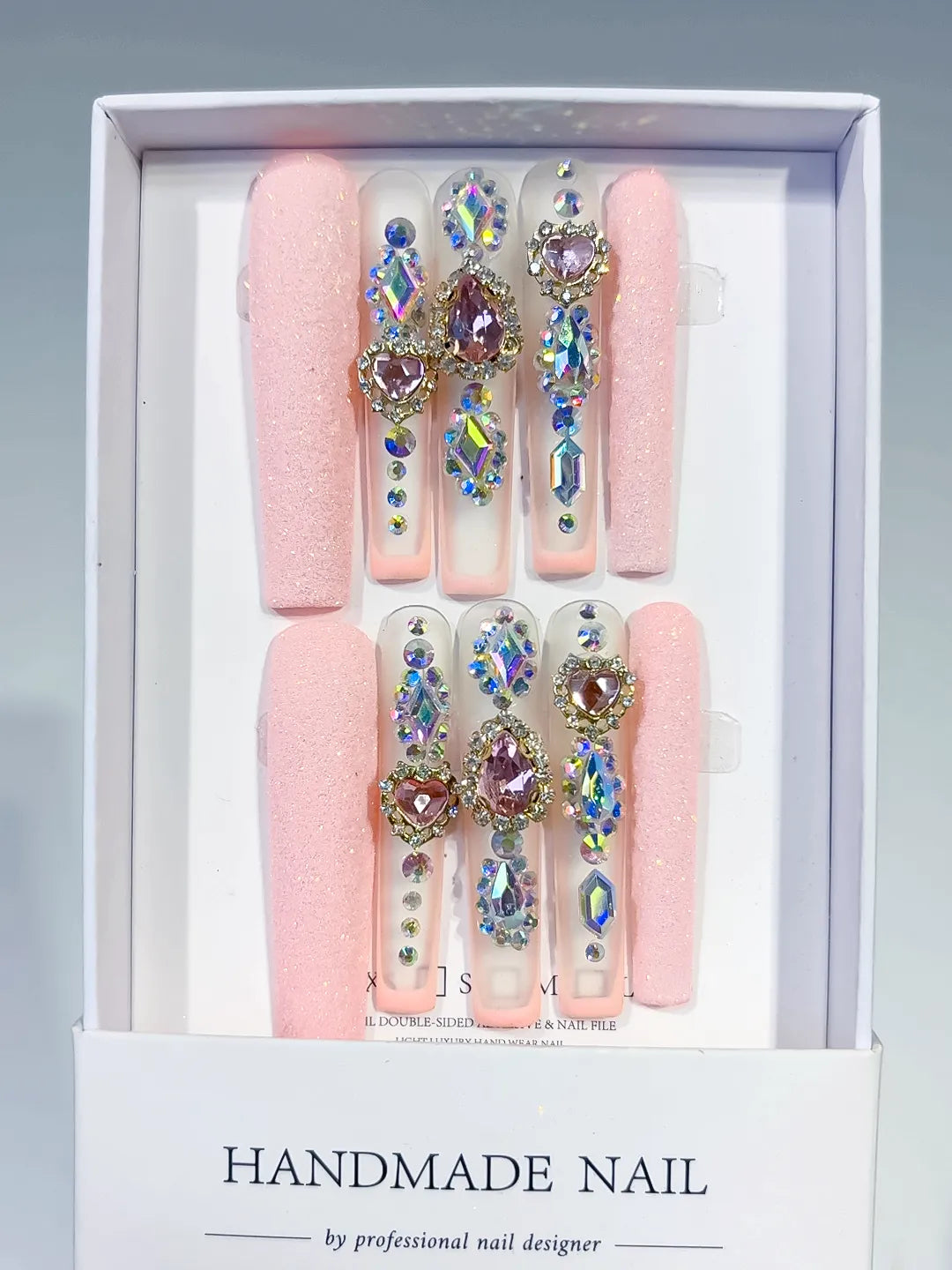 M078 - Long Pink Silver Square Solid color Rhinestone Crystal Cluster