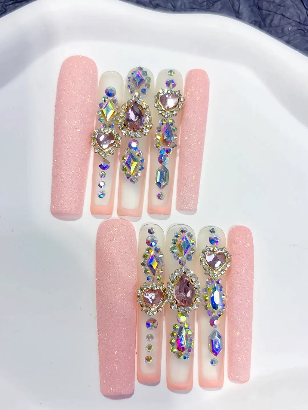 M078 - Long Pink Silver Square Solid color Rhinestone Crystal Cluster