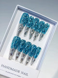 M079 - Long Blue Silver Stiletto Solid color Rhinestone Crystal Cluster
